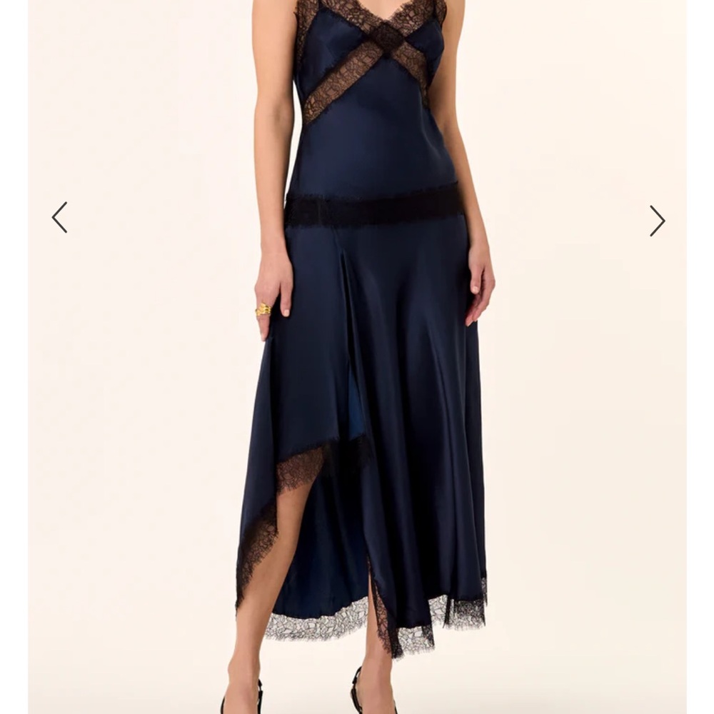 NICHOLAS Blue Midi Slip Skirt with Asymmetrical Hem for Cocktail
